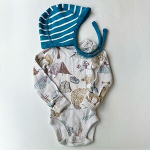 Hanna Andersson Pilot Cap and little planet by Carters Camping Print Onesie